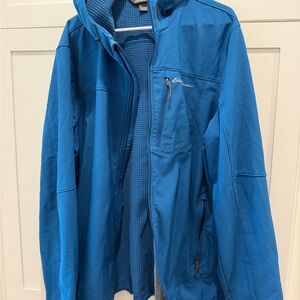 Eddie Bauer Men's Vibrant Blue grid fleece lined softshell tech face Jacket tall